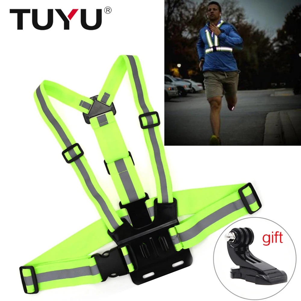 TUYU GoPro camera with chest hole Strap fluorescent elastic shoulder strap night run luminous vest for Hero 7 6 5 | Электроника