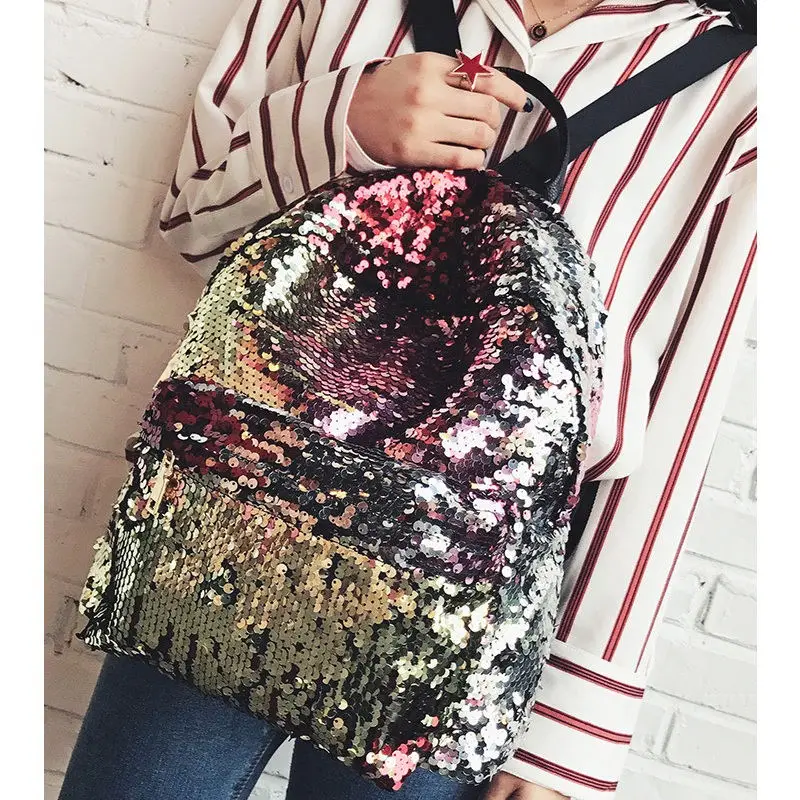 Модный Блестящий женский кожаный рюкзак с блестками Mochila, блестящие школьные сумки для девочек, блестящая сумка на плечо, сумка для книг с блестками - Цвет: Gold