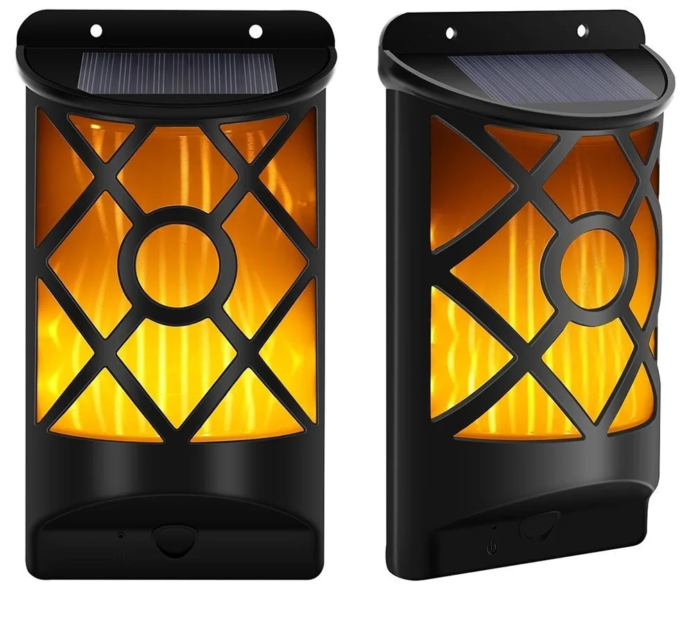 2pcs Solar Light Lamp Flame Dark Sensor Flickering Lamp 66led
