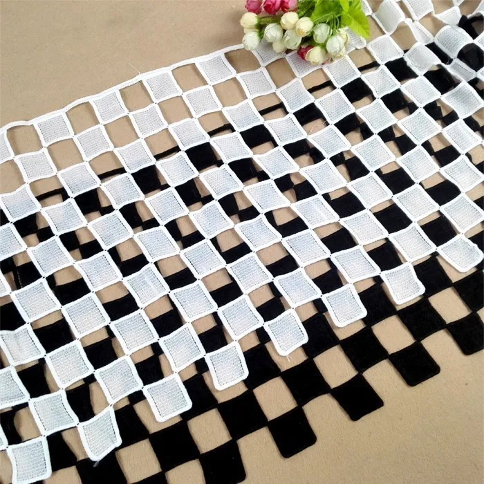 

54cm Wide Chess Lattice Water Soluble Embroidery Fine Lace Fabric DIY Clothing Cloth Skirt Hem Decorative Accessories Cotton