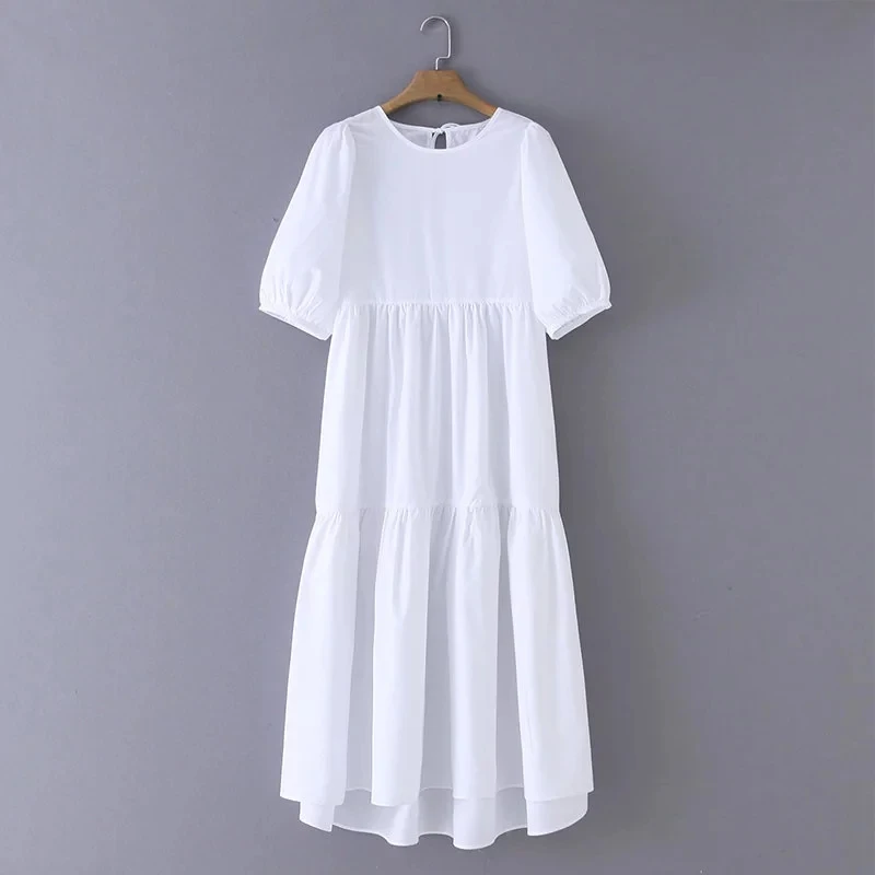 Однотонное белое свободное асимметричное платье с рукавами-фонариками в английском стиле, Женское Платье vestidos de fiesta de noche, макси-платье