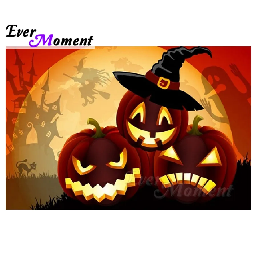 

Ever Moment Diamond Painting Halloween Pumpkin Castle 5D DIY Rhinestone Square Drill Diamond Embroidery Picture Mosaic S2F397