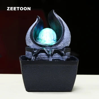

110-240V Brief Resin Water Flowing Cycle Fountain Office LED Light Desktop Feng Shui Lucky Living Room Home Decor Creative Gift