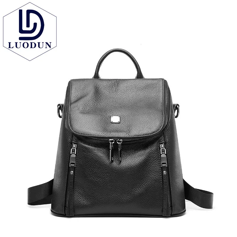 

LUODUN 2018 New Shoulder Bags Leather Korean Fashion The first layer Leather Large capacity Backpack Short trip Ms. bag