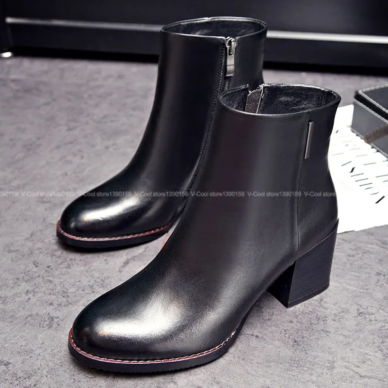 

Plus Size 42 Women Winter Boots Genuine Leather Shoes Woman Med Heel Ankle Boots 2017 Women Winter Shoes Botas Calzado Mujer