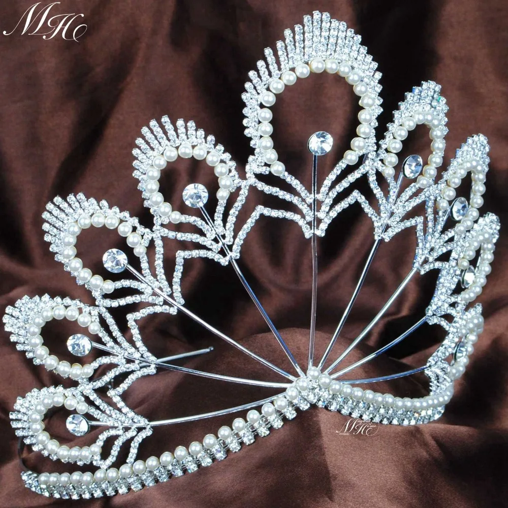 Тиара с жемчужинами и прозрачными кристаллами 5 дюйма|pageant tiaras|beauty pageant tiarasfashion hair