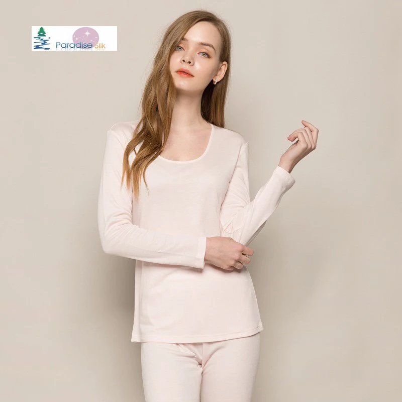 Wool Silk Blend Womens Underwear Long johns Top And Bottom Set Autumn Winter Underwear Set Size