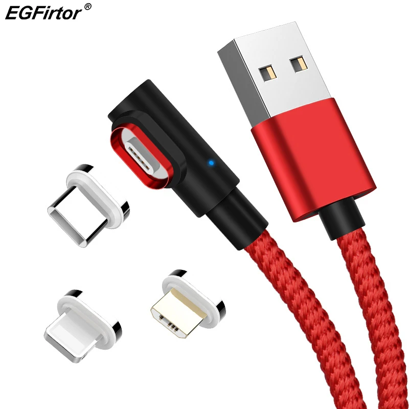 

90 Degree 3A 1M Fast Magnetic Charging Cable Micro USB Type C Charger Nylon Braided Data Cable For Mobile Phone Cable