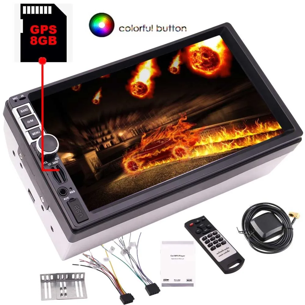 

Capacitive Touch Screen Double DIN 2DIN Car Bluetooth GPS Navigation 7 Inch Car Stereo EQ USB AUX TF Card Screen Mirror FM Radio