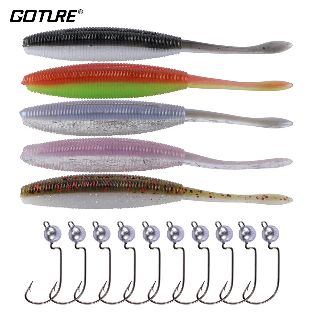 

Goture Fishing Lure Kit Soft Lure + Offset Worm Hook/Jig Head Crank Hook Fishhooks for Saltwater Fresh Water Fishing Lures
