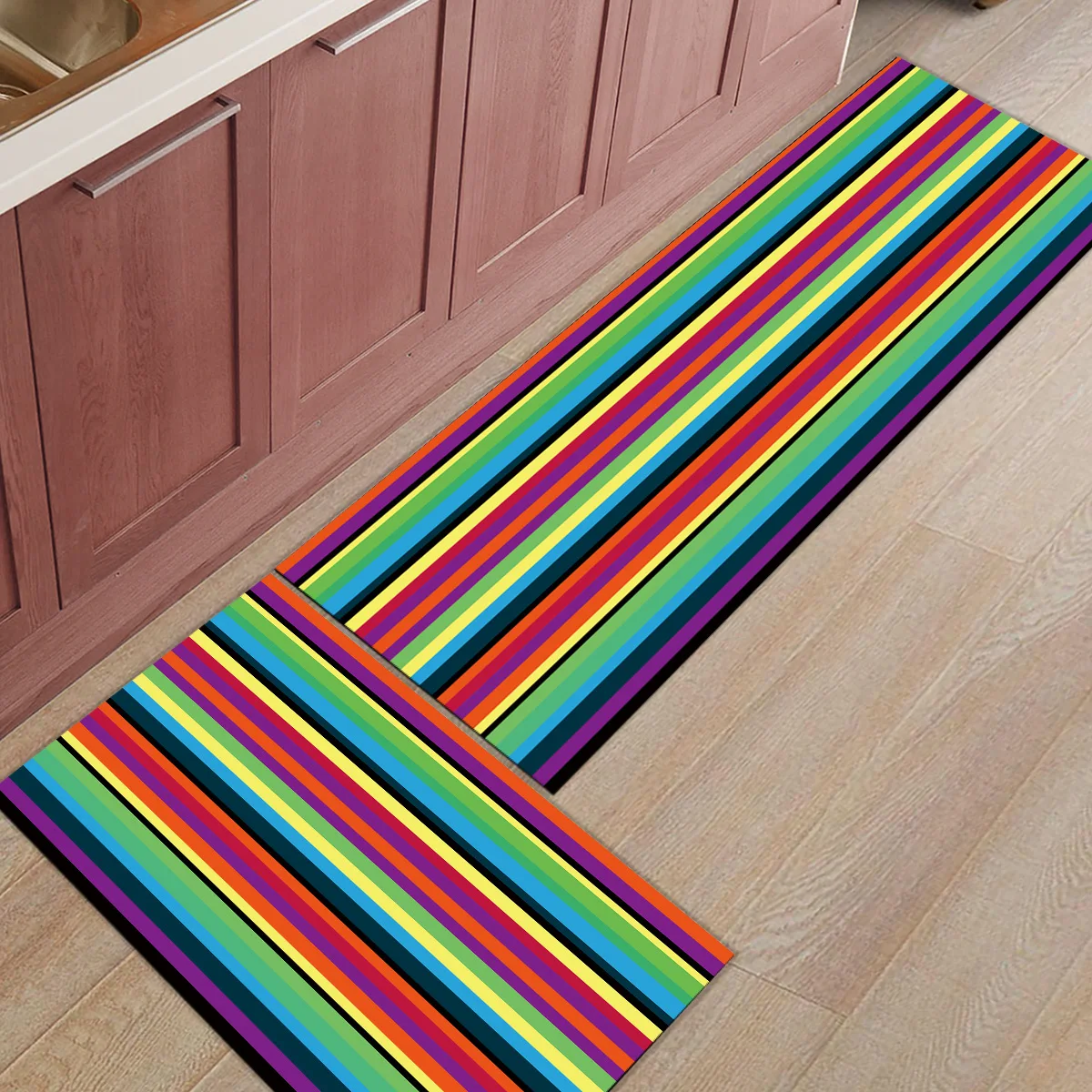 2 шт. кухонные подстилки и коврики Набор Современные разноцветные радужные полосы домашний декор Нескользящая зона бегун входной коврик