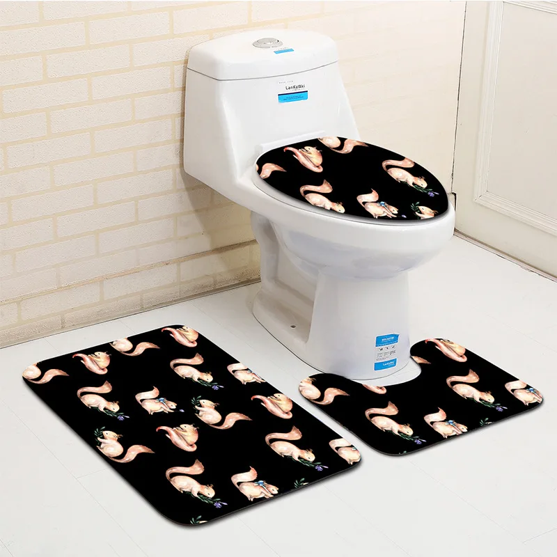 Zeegle 3PCS Animal Printed Non slip Decorative Toilet Seat Cover Rug Mat pad Bathroom Carpets