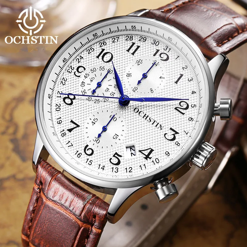 OCHSTIN Luxury Brand Watches Men Six pin Leather Military Sport Quartz Watch clock Man Fashion Casu