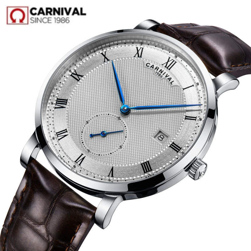 

Carnival switzerland Mechanical watch men waterproof leather Luxury brand Men Watches Clock reloj hombre erkek kol saati relogio