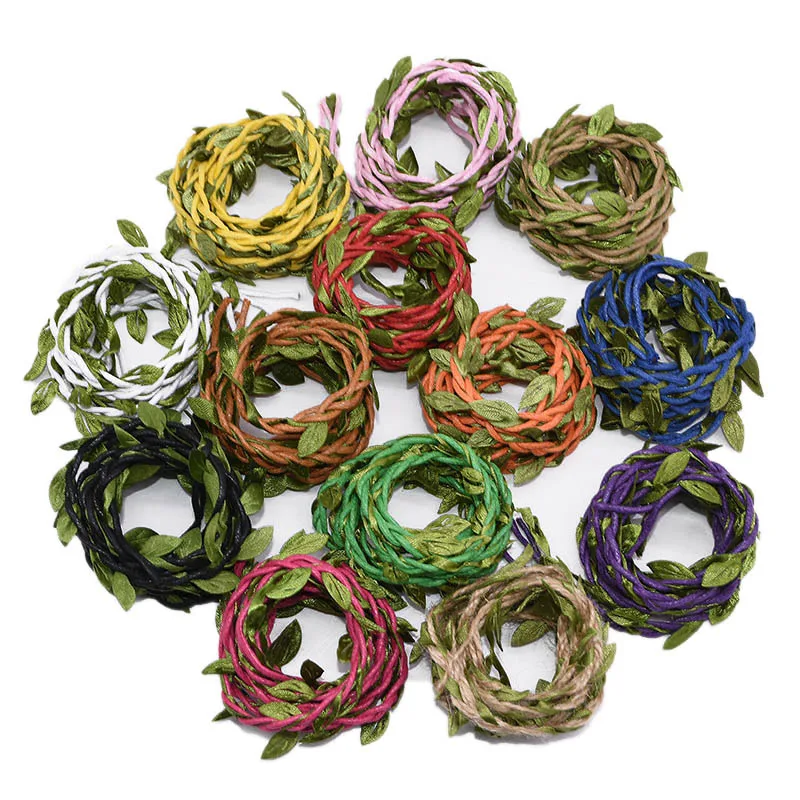 

2/4M Wedding Decoration Simulation Green Leaves Weaving Hemp Rope DIY Wedding Birthday Flower Vines Bouquet Packaging Rope
