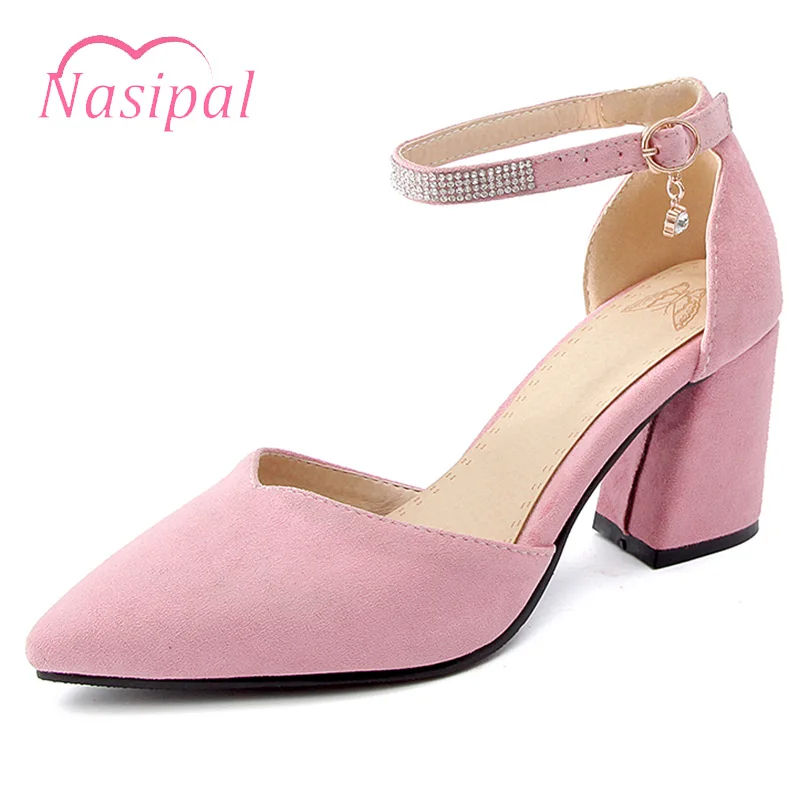

Nasipal Women's Spring Shoes Ladies Pumps Elegant Fashion Party Dress Shoes Cut Outs Thick Heel Ankle Strap Black Pink C274