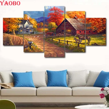 

House/Horses/Farm landscape diamond Embroidery sale Multi-pictures mosaic diamond Painting for Living Room Home decor 5pcs set