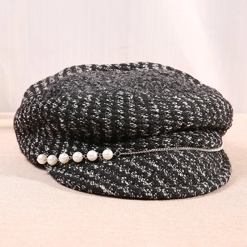2018 Japanese Style Striped Beret Hat Autumn Pillbox Pearl Painter Cap
