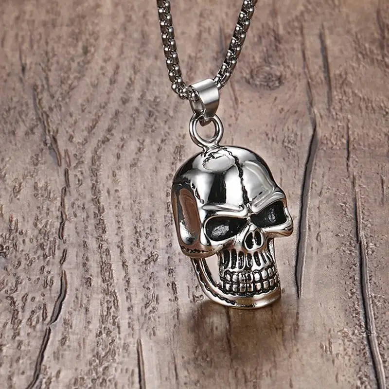 Men's Stainless Steel Skull Pendant Necklace in Silver Tone Biker Punk ...