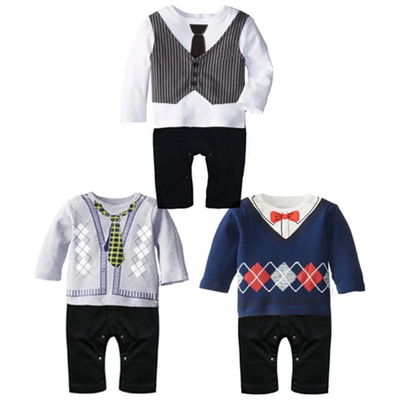 

1pcs Newborn Infant Boy Gentleman Romper Soft Cotton Bowtie Printed Long Sleeve Toddler Baby Playsuit Boys Jumpsuit Clothing