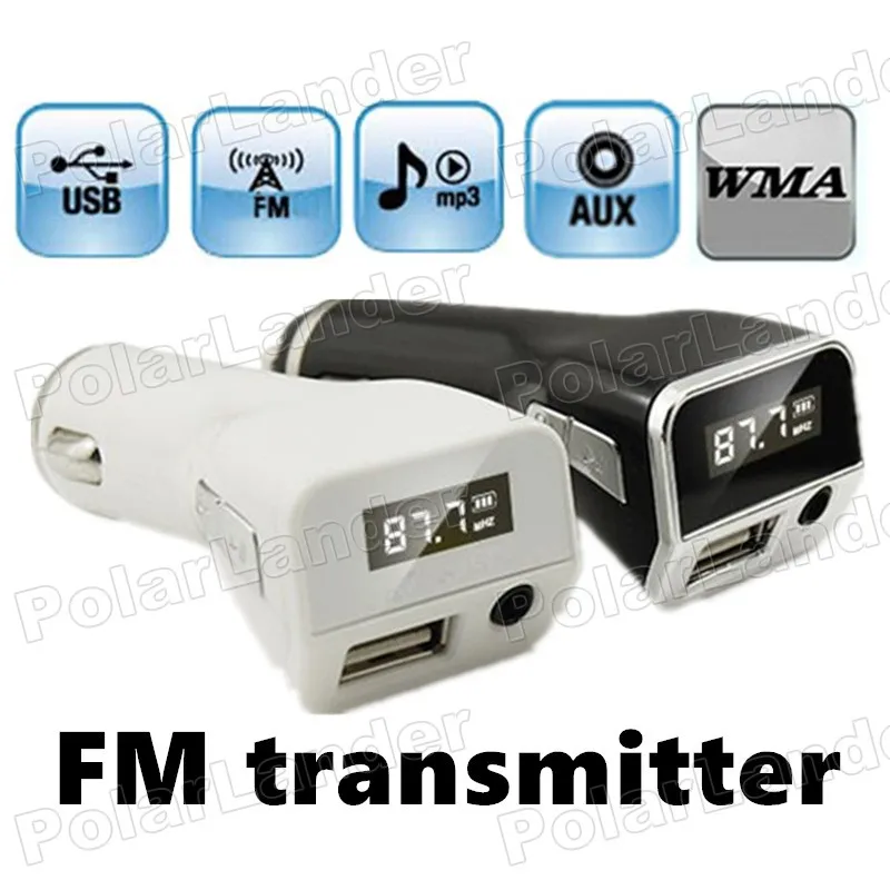 

Multifunction LCD screen car kit MP3 player FM transmitter modulator AUX input support U disk USB charger 2 colors for option