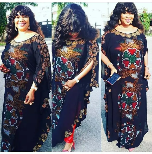loose New African women's clothing Dashiki Chiffon material Color full drill Long dress with orange underlining two piece set 1