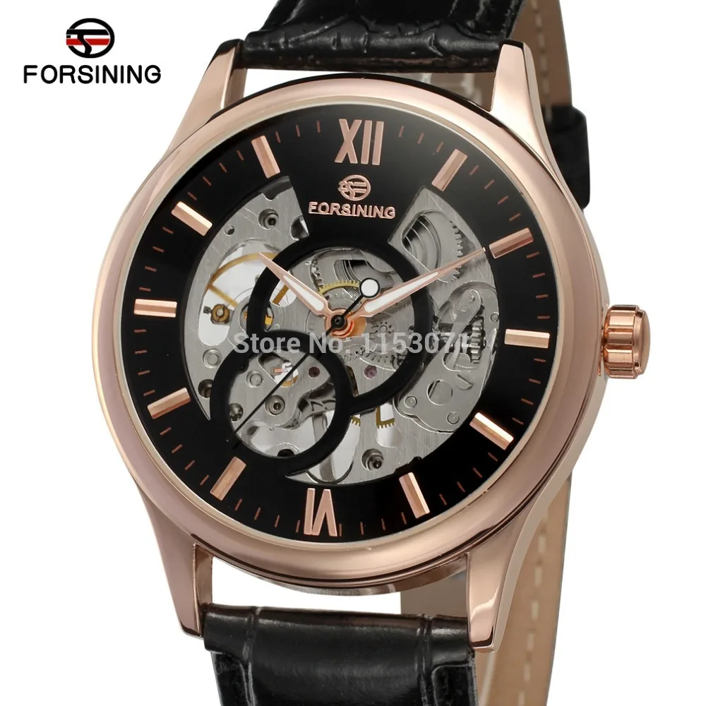 rose gold watch with black dial