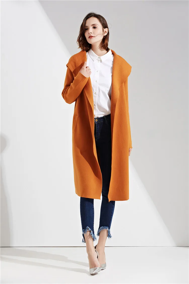 Autumn and winter Europe and the United States new fashion casual women's long coat Slim hooded solid color pocket ladies thick sweater cardigan tide (1)