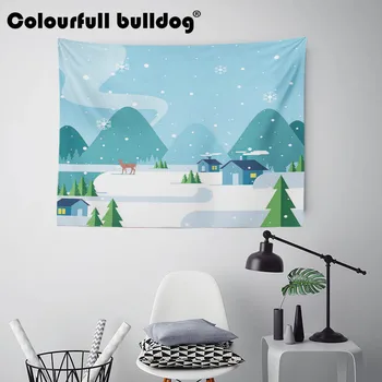 

Merry Christmas House Tapestries Snowflake Mountain Forest Deer Wall Hanging Hippie Yoga Home Decoration Bedspreads Large Woven