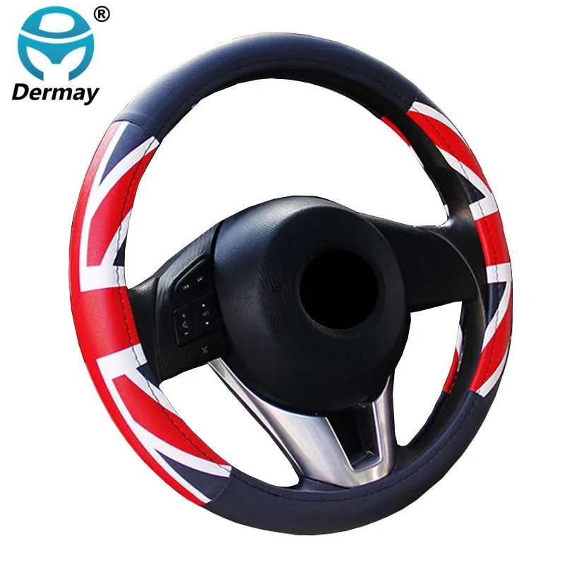 DERMAY 38cm Auto Steering-Wheel Black Car Styling Steering Wheel Cover Leather Steering Covers Car Interior Accessories DERMAY 38cm Auto Steering-Wheel Black Car Styling Steering Wheel Cover Leather Steering Covers Car Interior Accessories