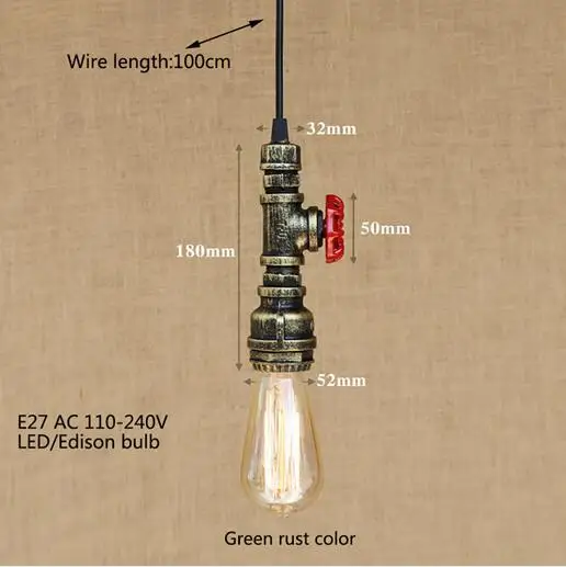 Лофт промышленный Железный водопровод паровой панк Винтажный подвесной светильник шнур E27 светодиодные подвесные светильники для спальни бара ресторана кухни - Цвет корпуса: green rust color-1