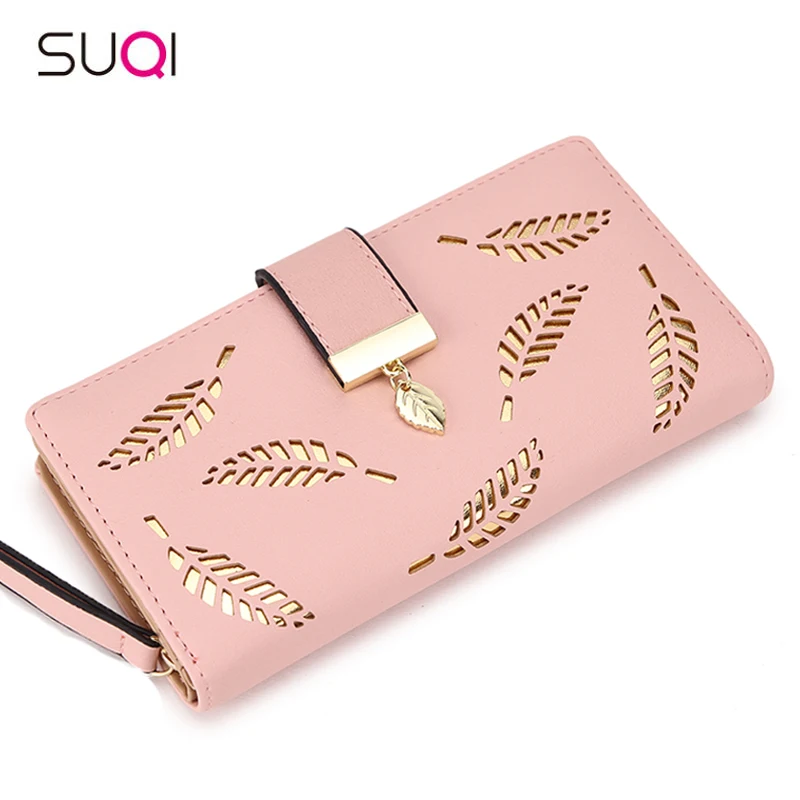 2019 Women Wallet Purse Female Long Wallet Gold Hollow Leaves Pouch Handbag For Women Coin Purse Card Holders Portefeuille Femme