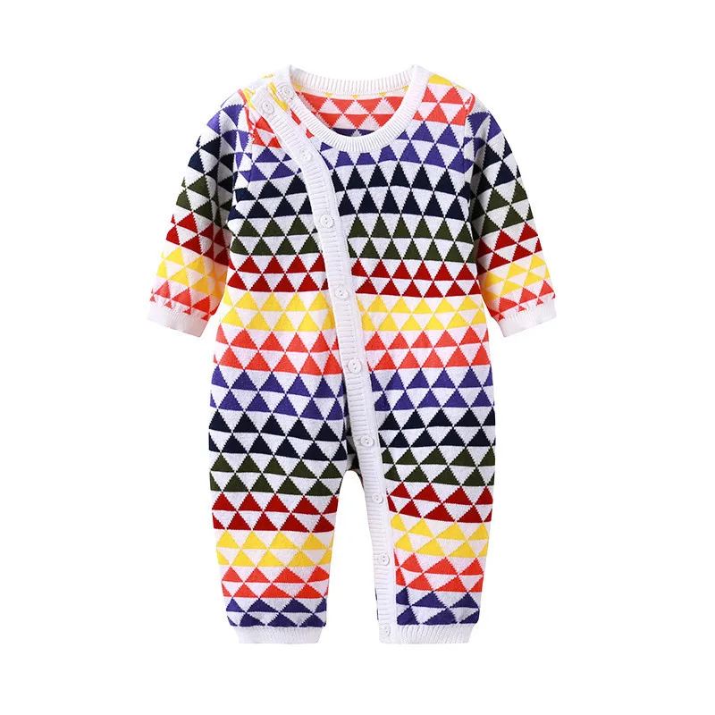 

2017 New Autumn Baby Rompers Baby Boy Knitted Colorful Triangle Long Sleeve Jumpsuit Baby Girl Onesie Baby Boutique Clothes