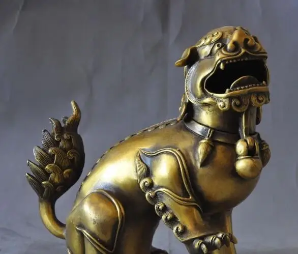 

S1334 china fengshui bronze animal lion beast fu foo dog statue incense burner Censer