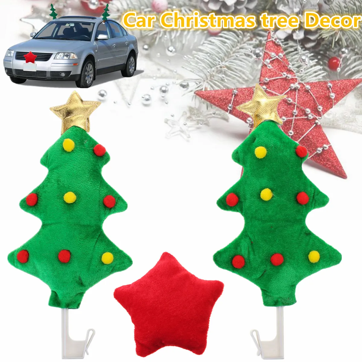 2x Car Christmas Tree Decoration Red Star Style Ornament Auto Costume