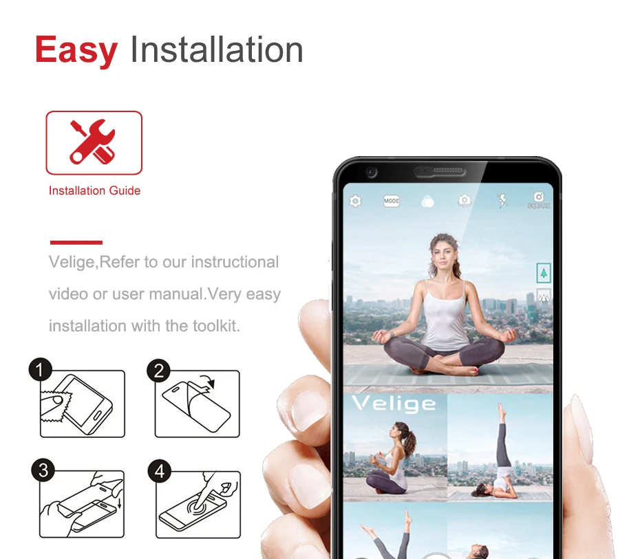 2 Pack Velige Tempered Glass Screen Protector For LG G6 G 6 LGG6 Full Cover Easy Installation Real 2.5D 9H Glass Flim (2)