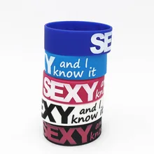 Fashion 25PCS SEXY and I Know It Wristband Black Blue Pink Wide Sexy Silicone Bracelets&Bangles Women Jewelry Music Gift SH115