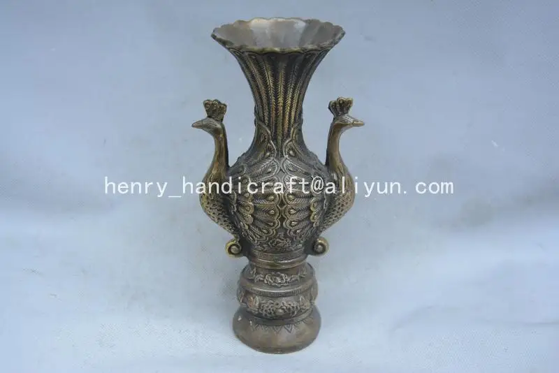 Rare Old MingDynasty copper vase Double Phoenix with carving&amp mark Ornamental best collection&amp adornment Free shipping | Дом и сад