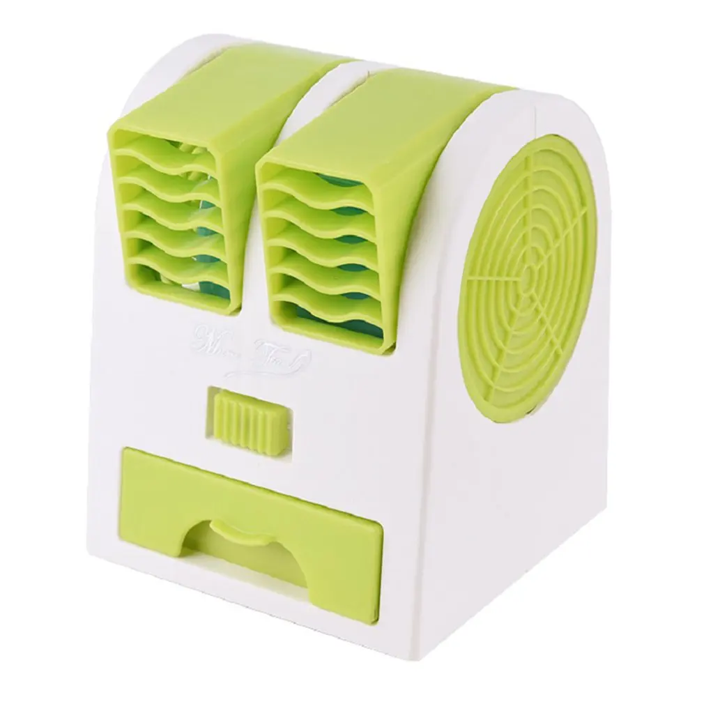 2 порта мини-вентилятор с регулируемыми углами двойной воздушный выход кондиционер вентилятор охлаждения для дома офиса общежития - Цвет: Зеленый