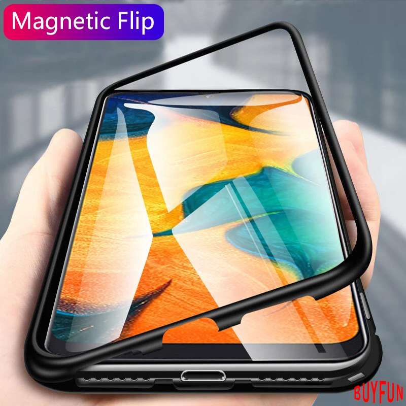 

BUYFUN Magnetic Flip Case For Samsung Galaxy A50 Case Back Cover Tempered Glass Protective Funda Coque On For Galaxy A30 30A 50A