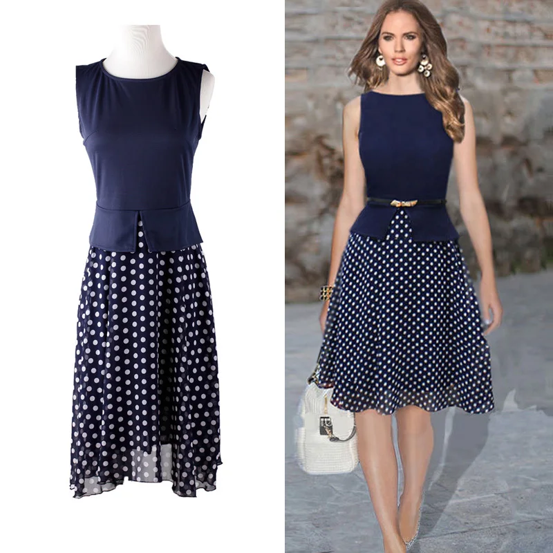 Summer Dress 2018 Dark Blue Polka Dot 