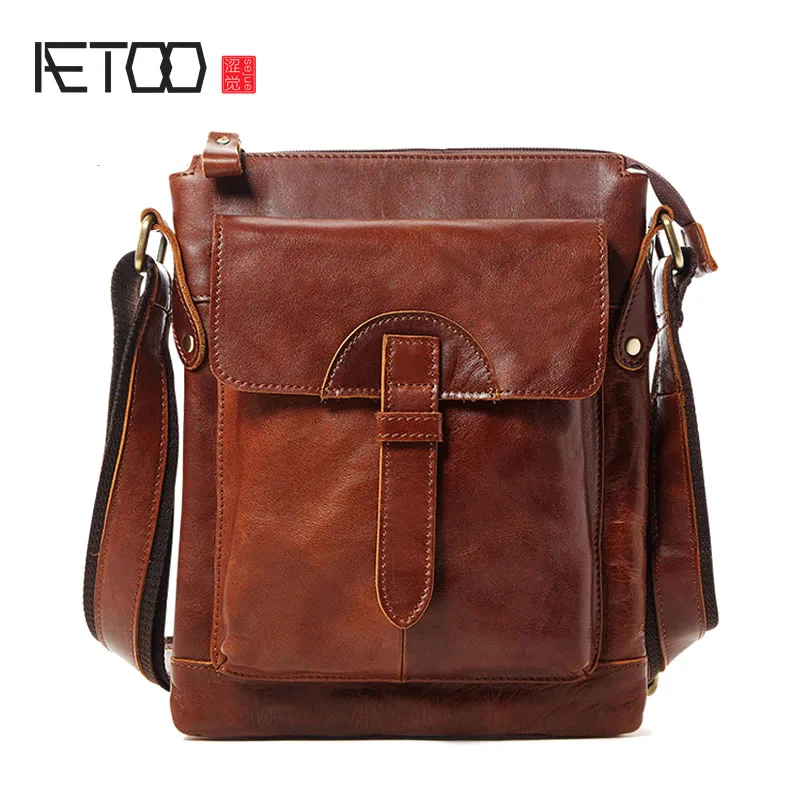 

AETOO Spring and summer new leather men 's shoes men' s shoulder Messenger bag small layer of leather leisure tide bags