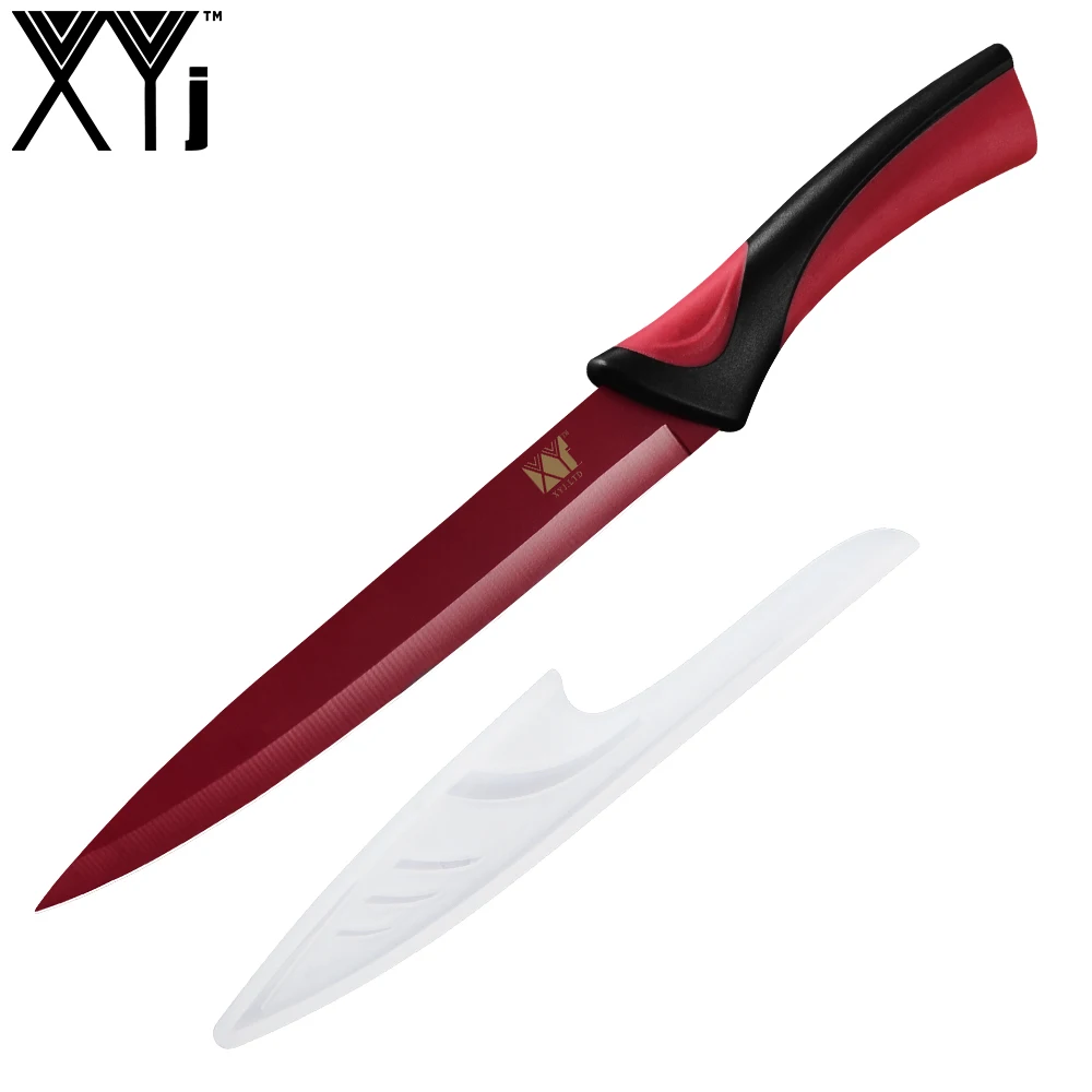

XYj 8 inch Stainless Steel Slicing Knife Red Color Durable Thin Blade Non-slip Handle Kitchen Knife Sashimi Sushi Meat Tools