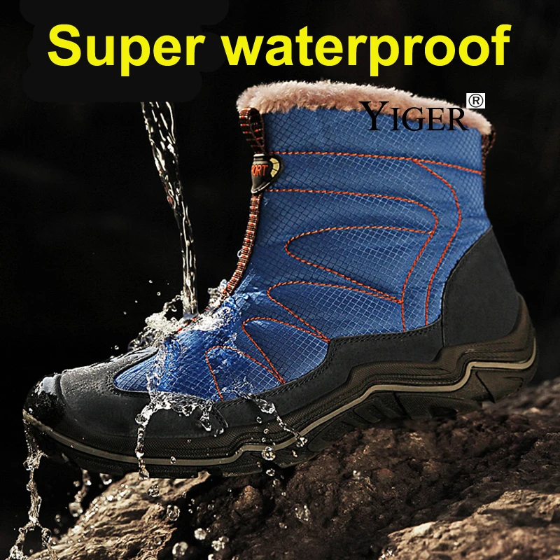 YIGER New Men snow boots winter Man Cotton shoes Zipper Large size 38-46 men leisure hiking shoes Waterproof non-slip casual 223