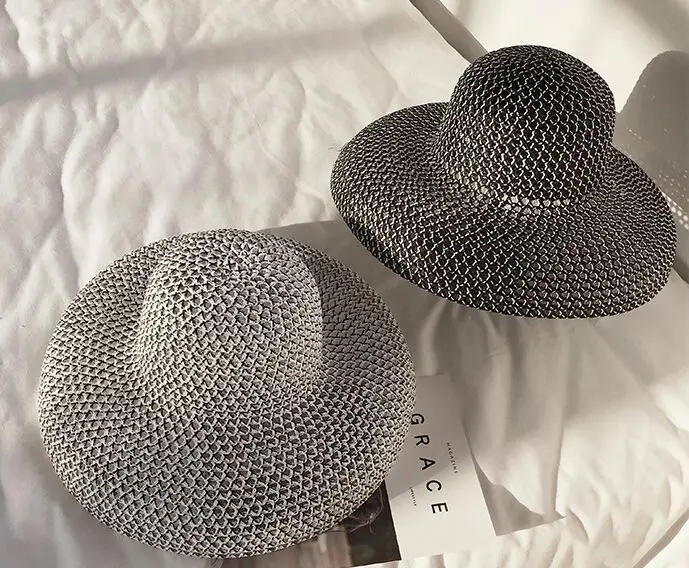 

01902-duxiao001 Hepburn style Mixed color weaving lady leisure sun cap women holiday beach leisure hat