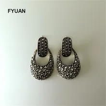 FYUAN Винтаж ювелирные изделия хрустальные серьги Ancient GOLD SILVER Цвет замок Форма Стразы, серьги со шпилькой, для Для женщин заявление серьги