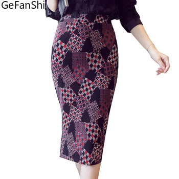

2019 Spring Summer S-5XL Womens Skirts Fashion Print Desgin Open Split Sexy Elegant Skirt Slim Office Lady Formal Pencil Skirts