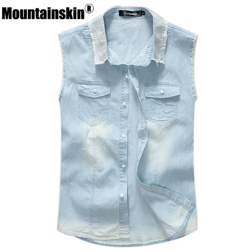 

Mountainskin 2018 Summer Men's Denim Vest 4XL Thin Jean Jackets Men Waistcoat Sleeveless Slim Fit Casual Male Jean Coat SA265