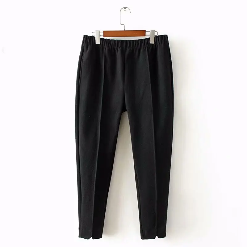 Женские брюки-карандаш размера плюс, осенняя зимняя одежда, модные повседневные свободные Стрейчевые шерстяные брюки, L2-309