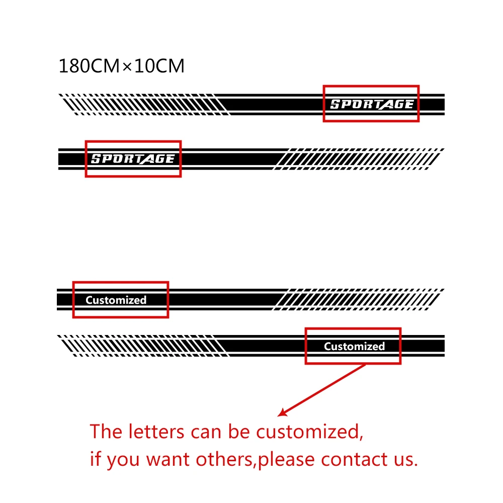 2 шт. наклейки для боковой юбки автомобиля, виниловая пленка, Стильные наклейки, длинные гоночные полосы для KIA SPORTAGE, аксессуары для тюнинга автомобиля